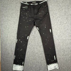 Cult of Individuality‎ Mens Stilt Skinny Jeans Black White Paint Sz 34x33 Grunge
